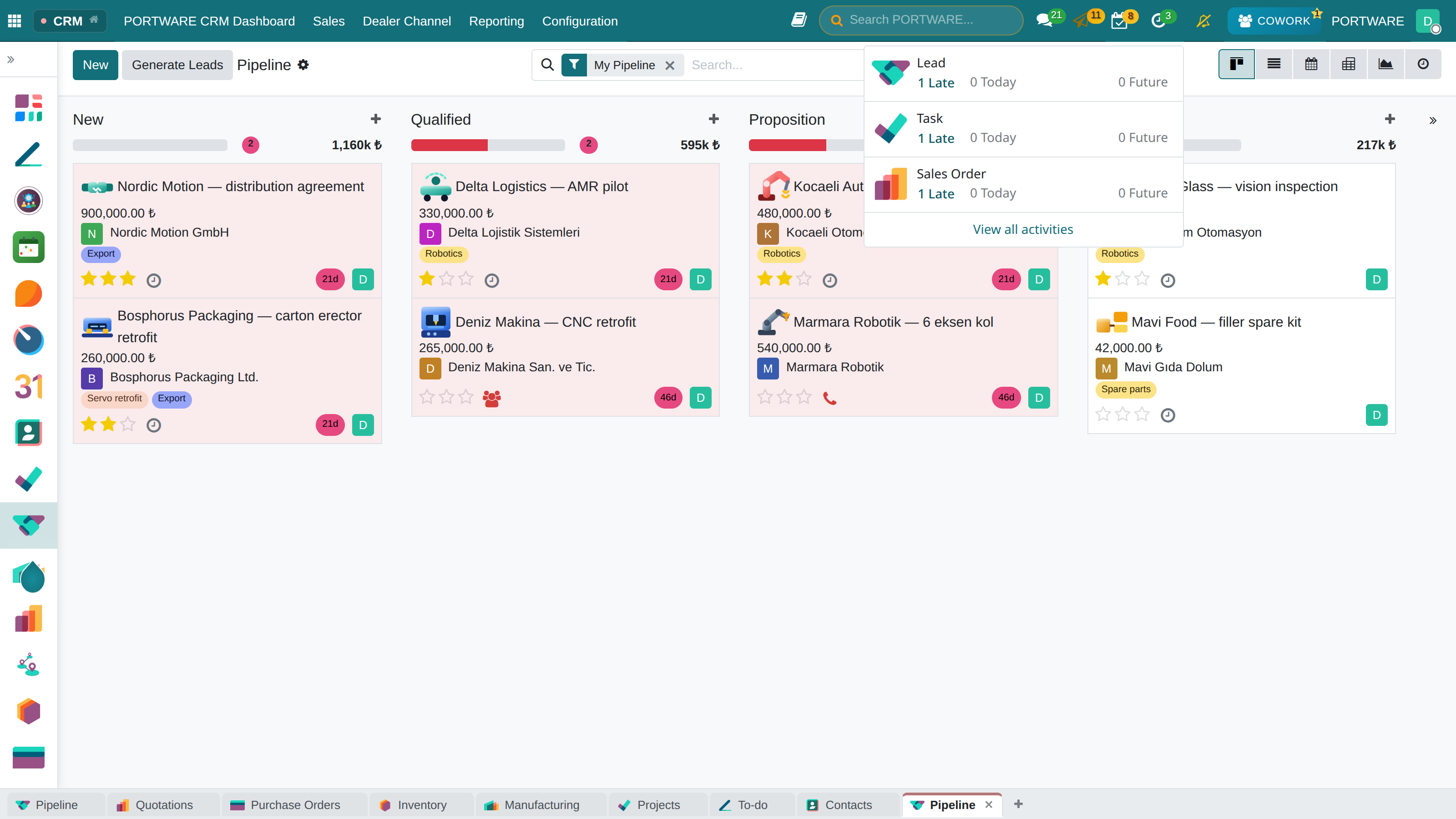 Activity menu in the top bar