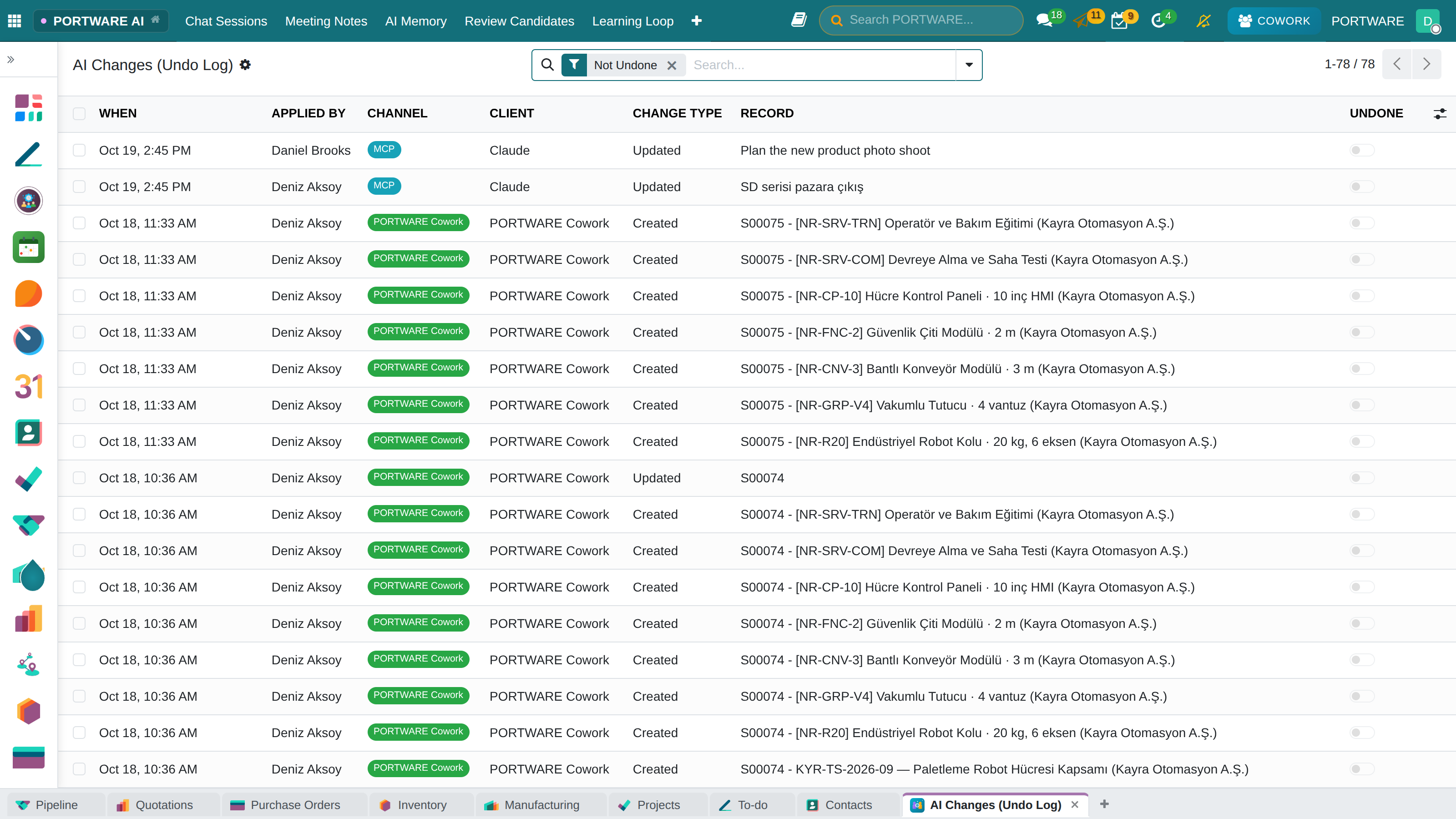 AI Changes: every row's channel and client
