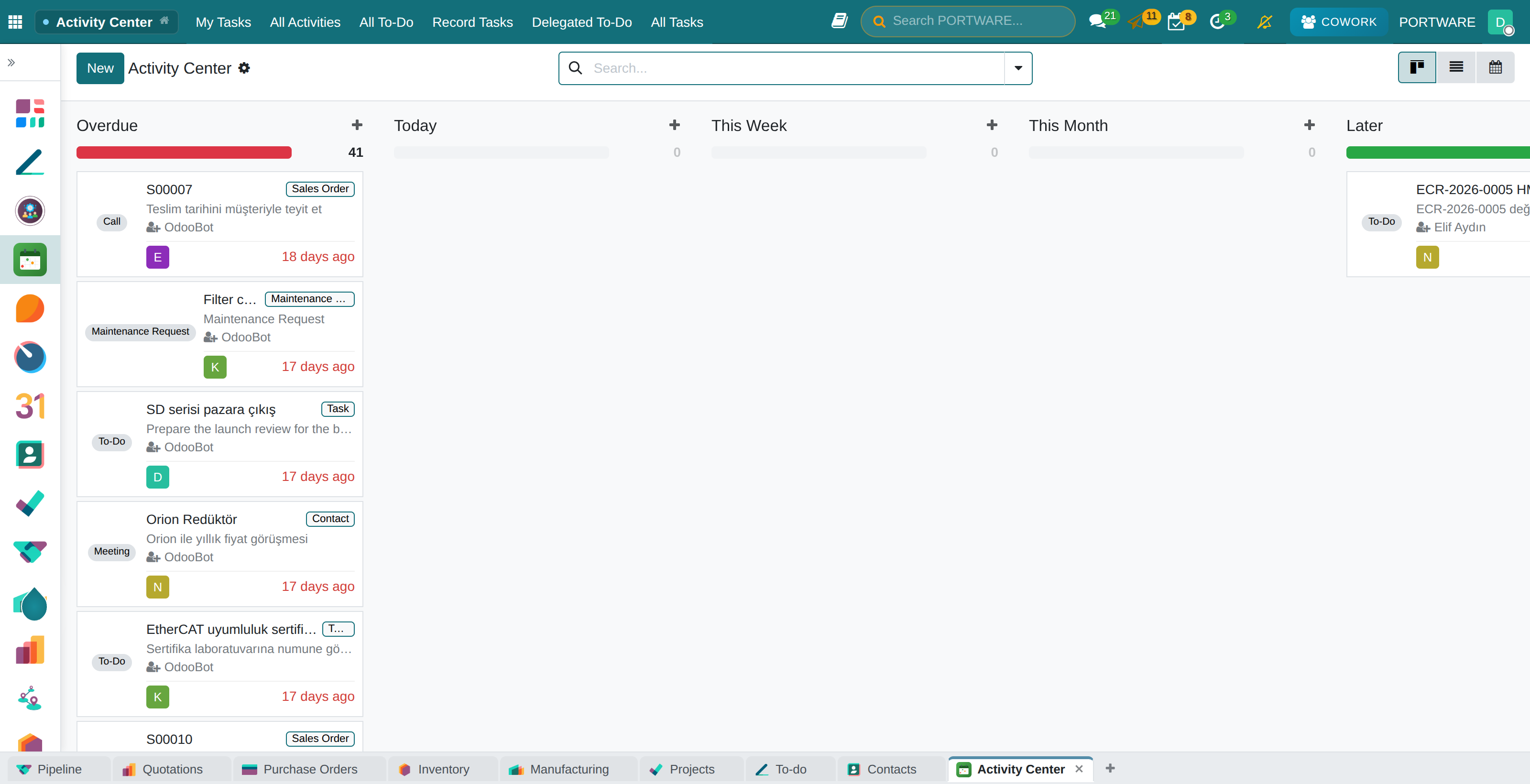 Activity Center: work is grouped by time automatically