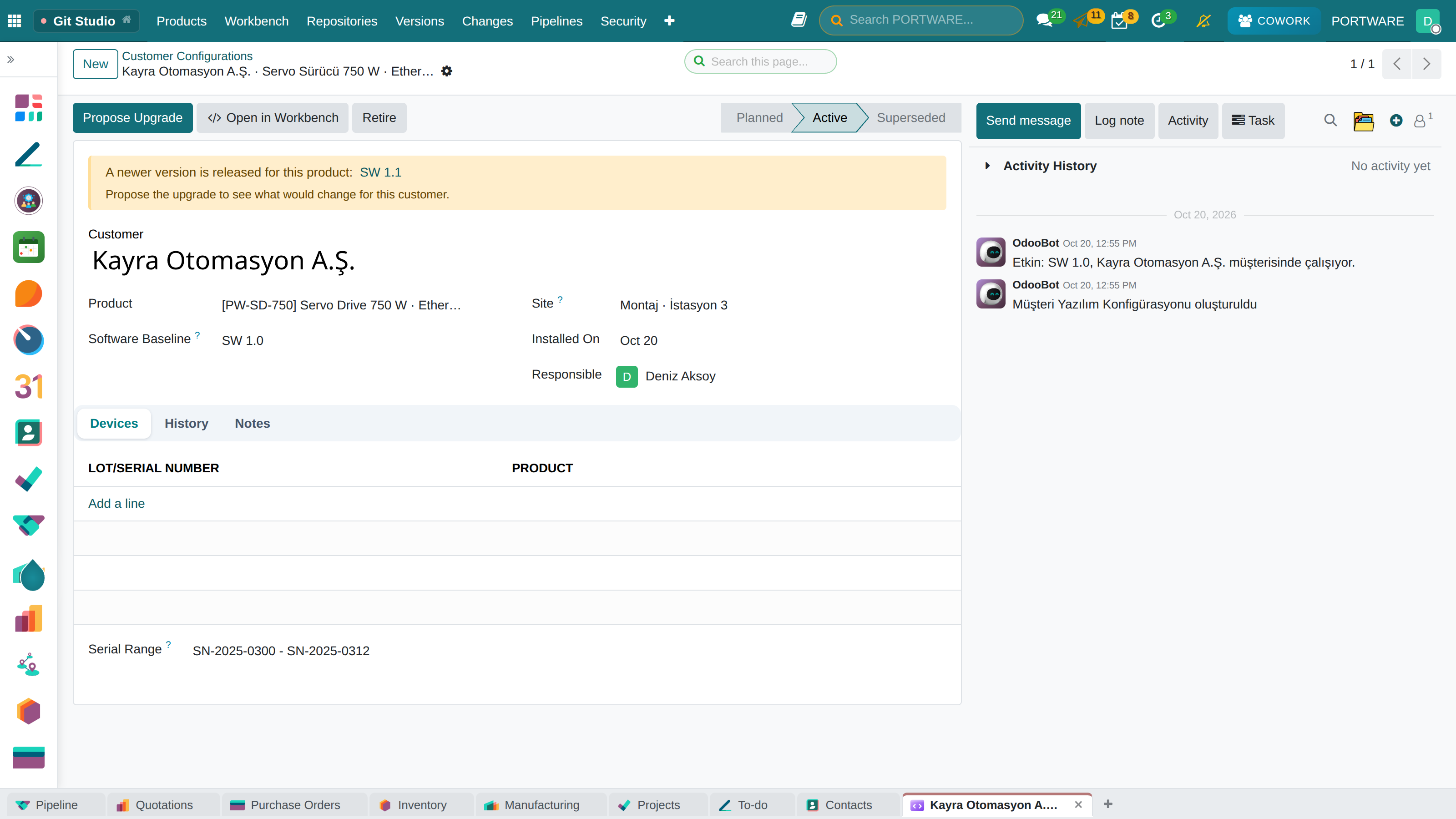 A customer software configuration