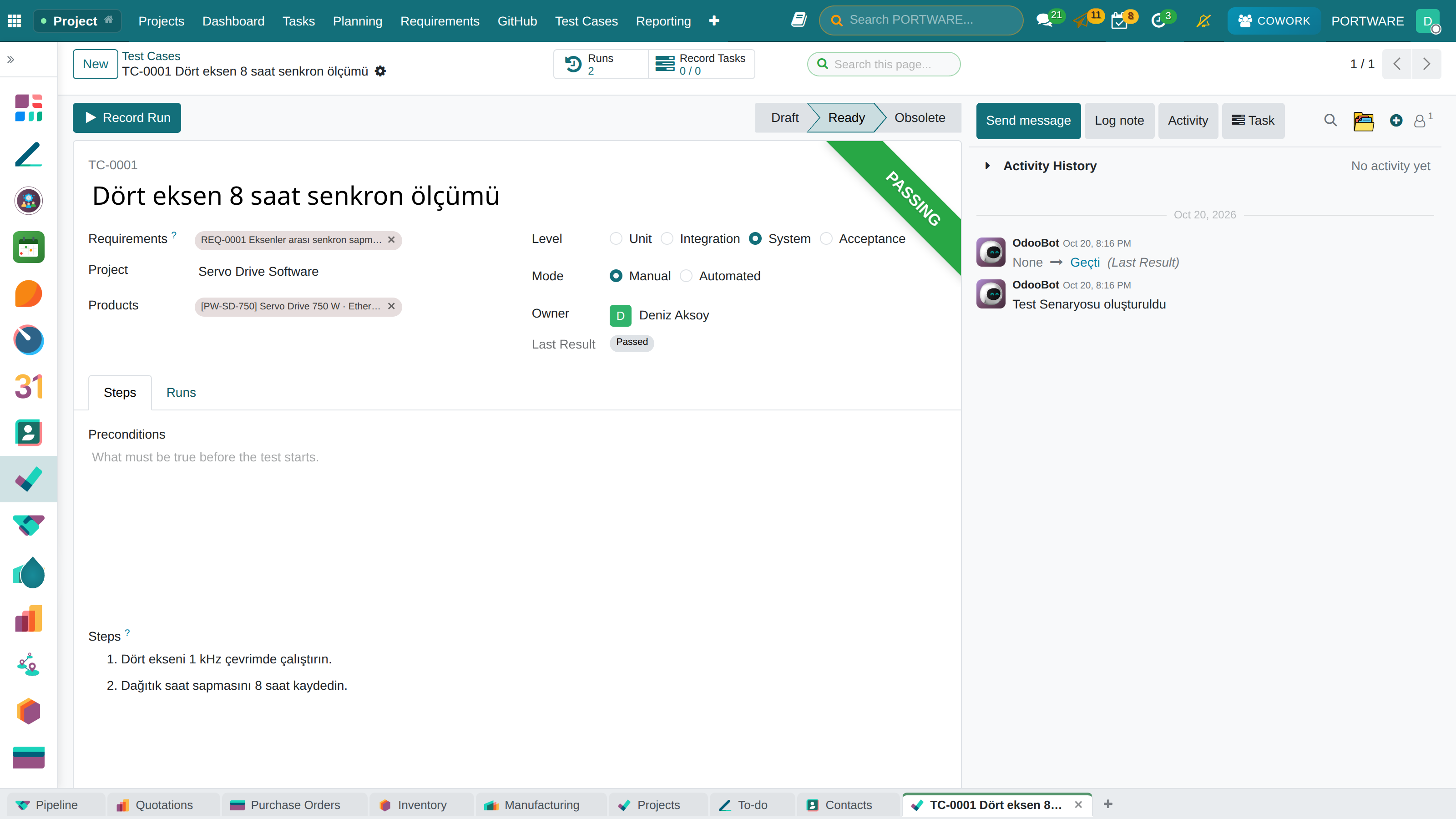 A test case and its runs