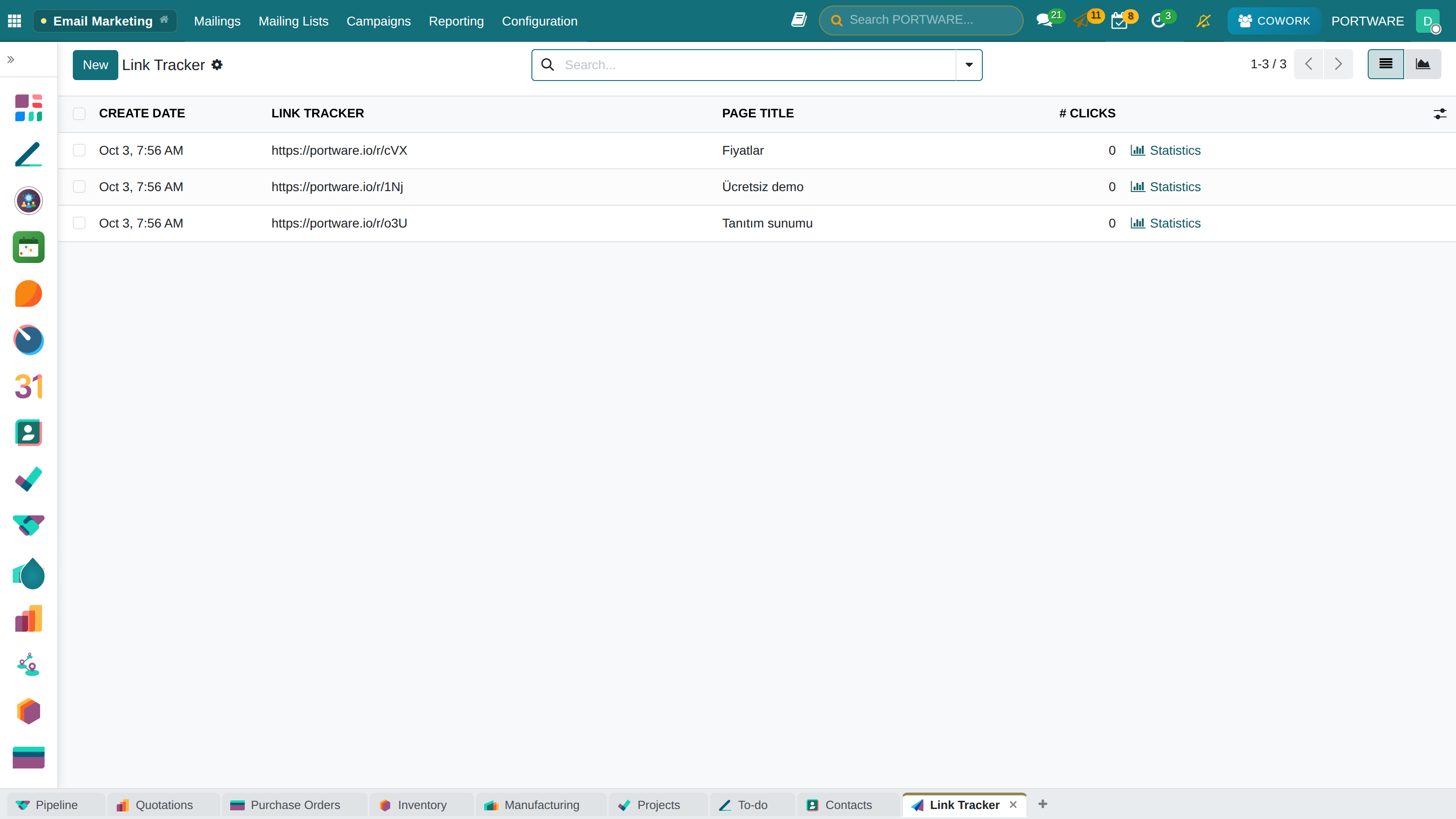 Link Tracker - Tracked Links List
