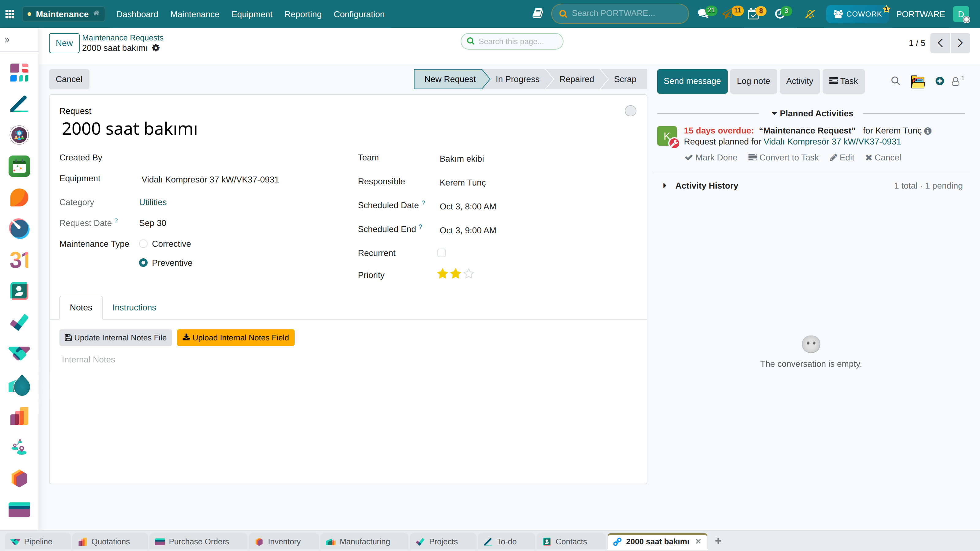 The maintenance request form