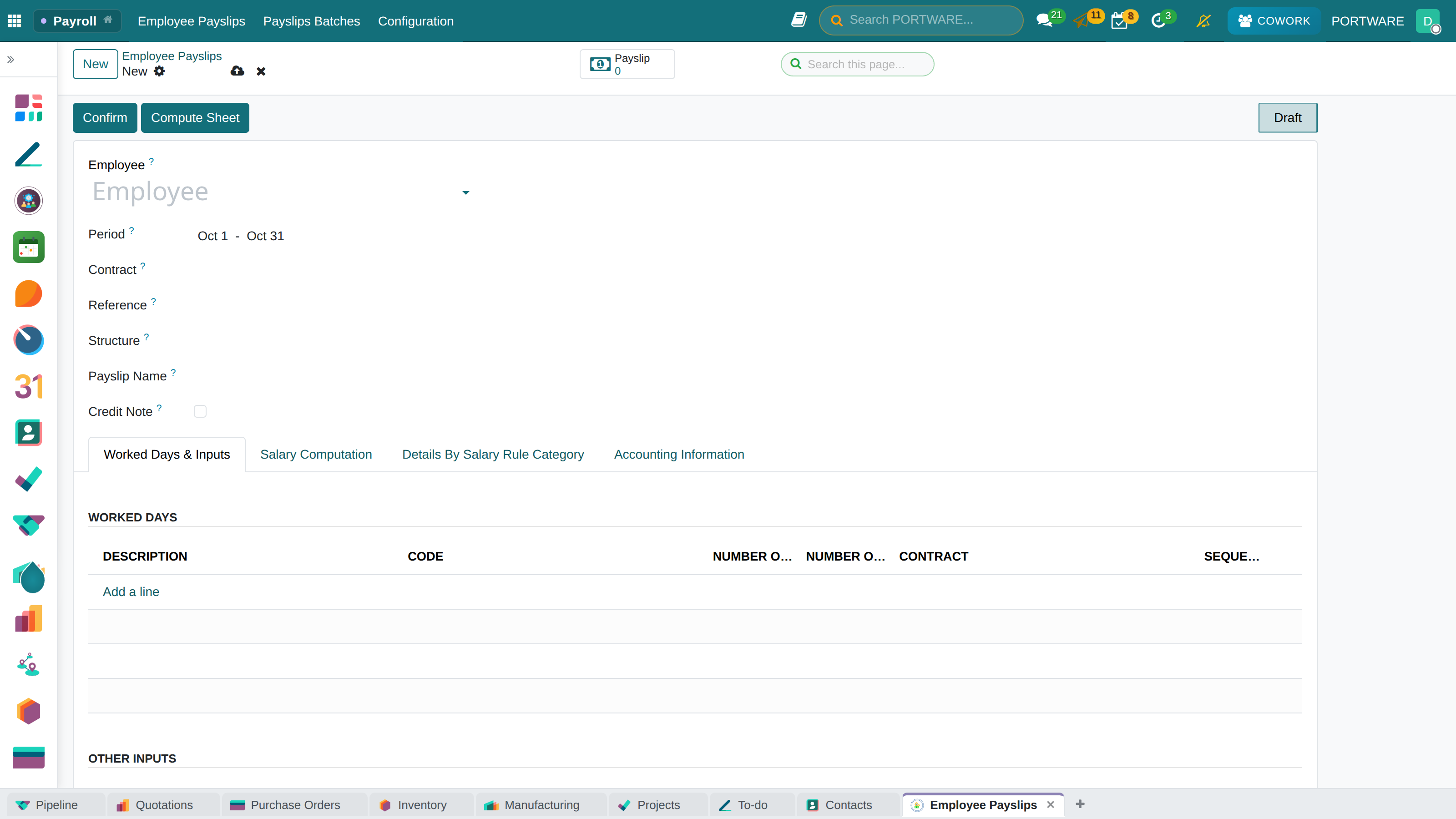 Creating a New Payslip