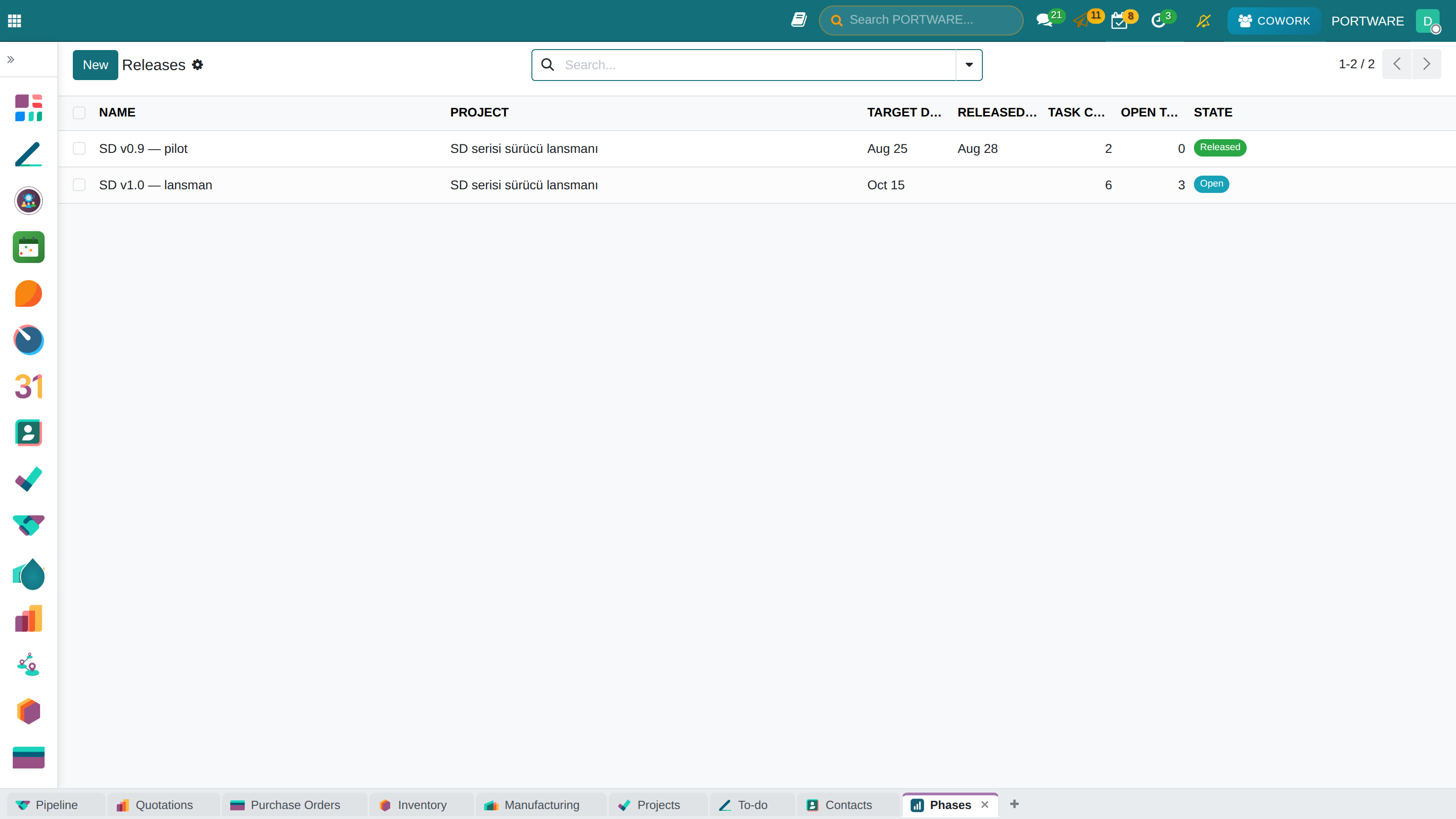 Releases: target date and release date in separate columns