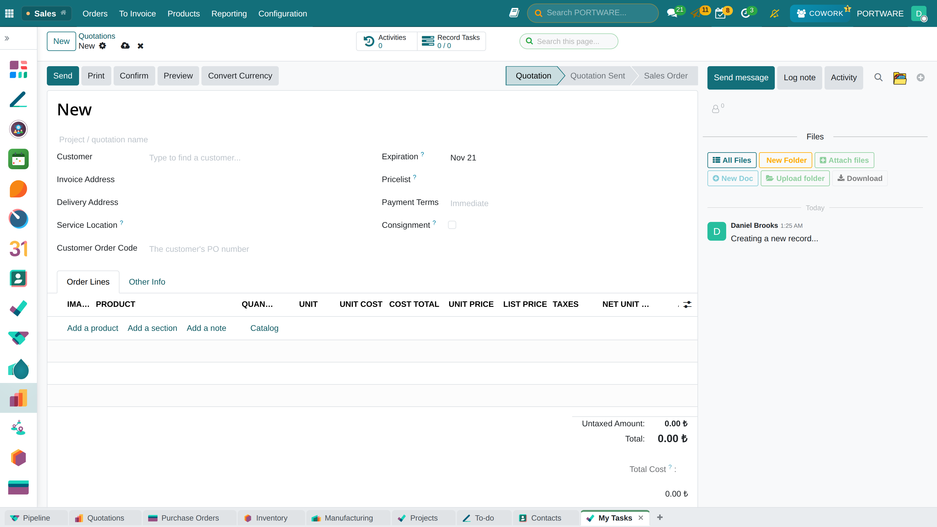 Creating a new sale