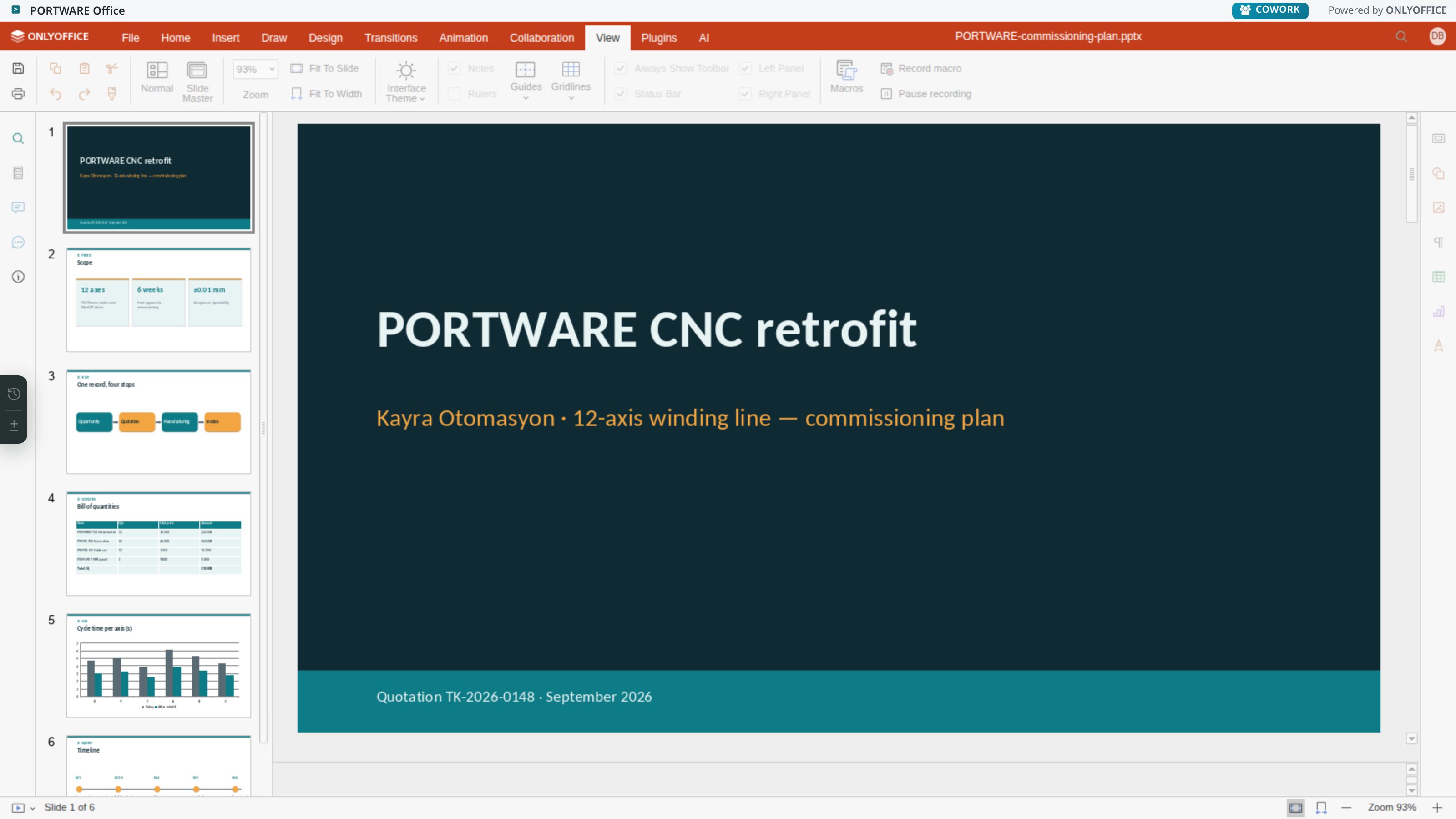 Presentation editor — View tab