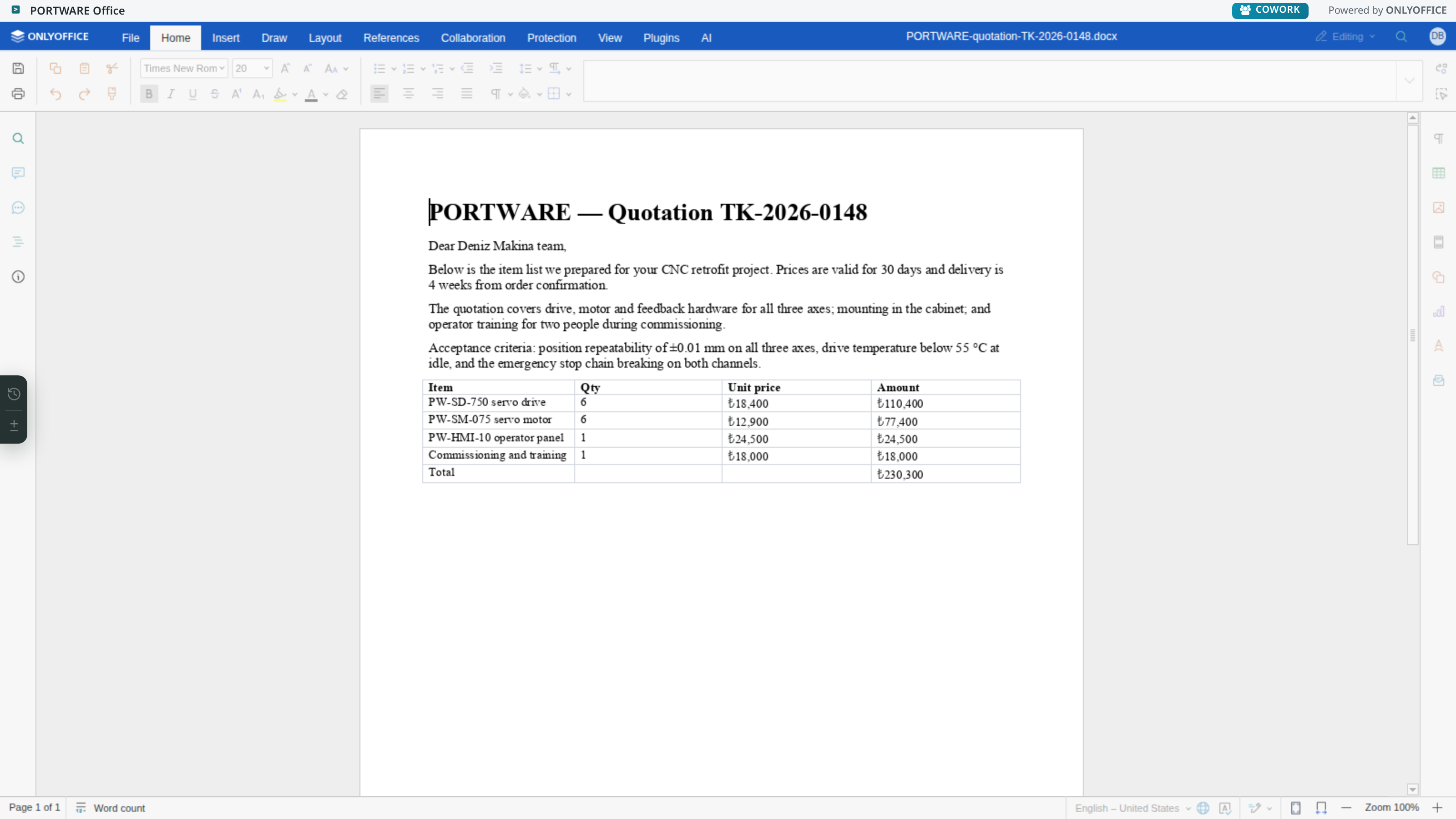 Word editor — Home tab
