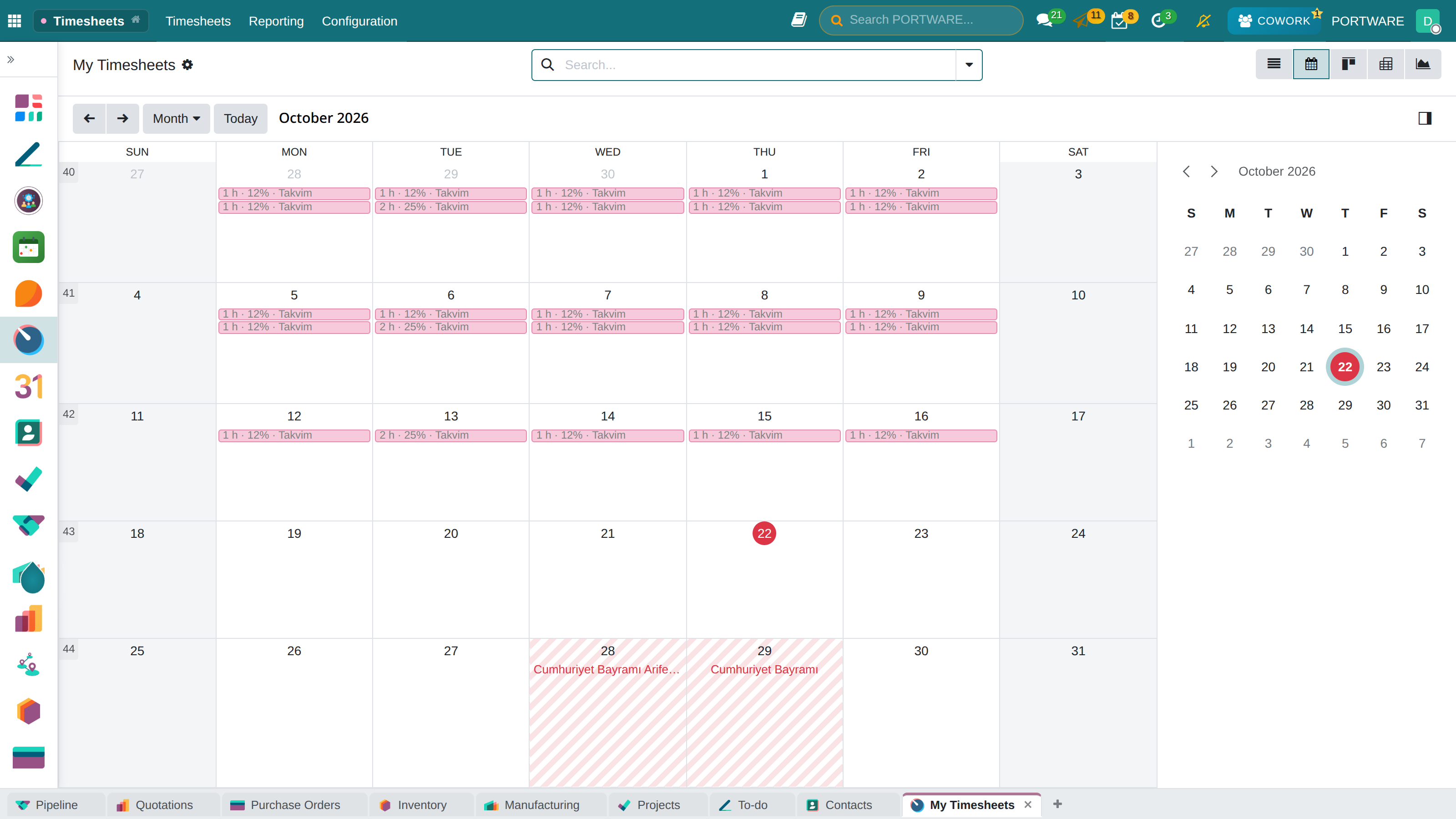 My Timesheets - Calendar