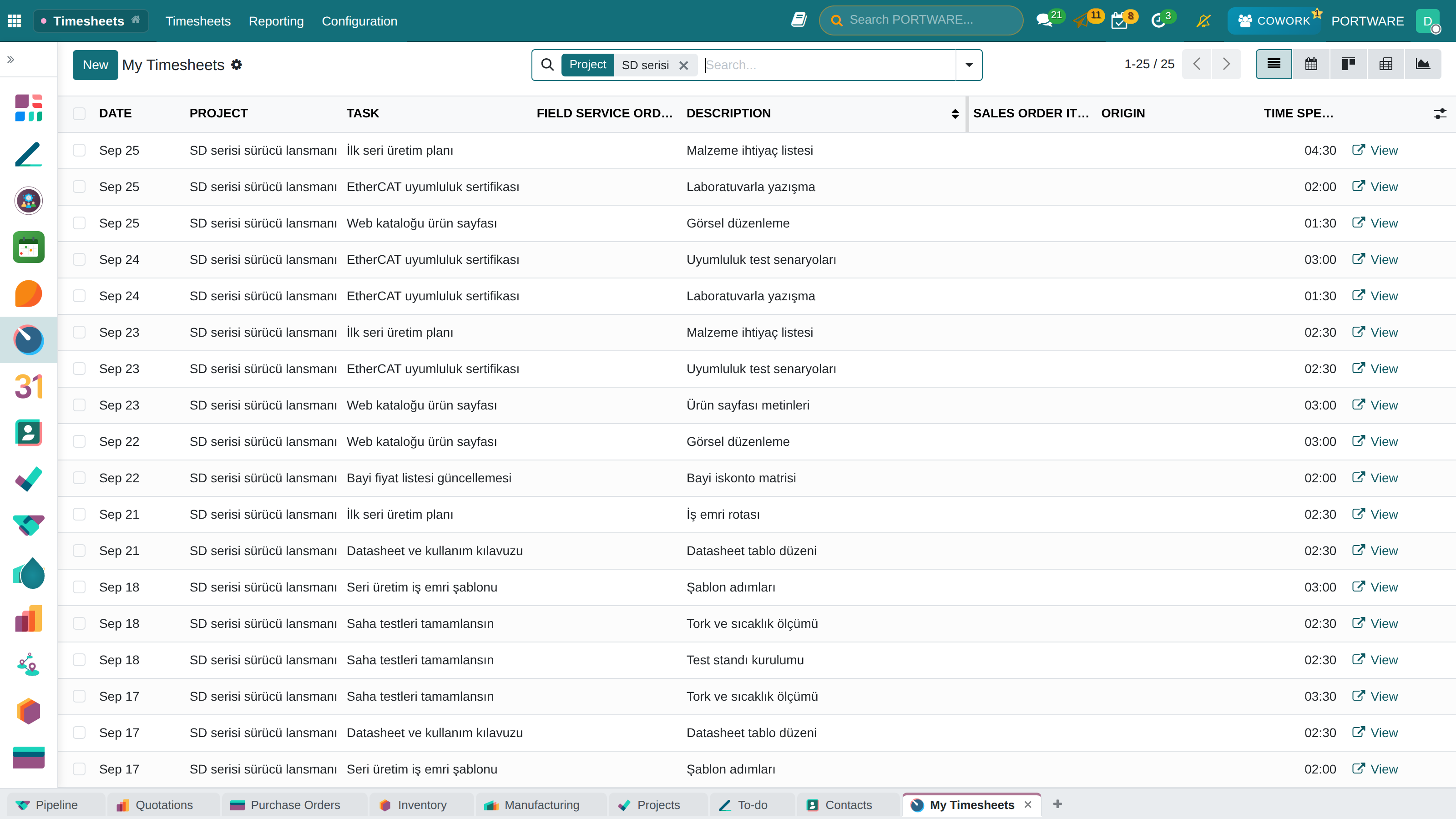 My timesheets — list