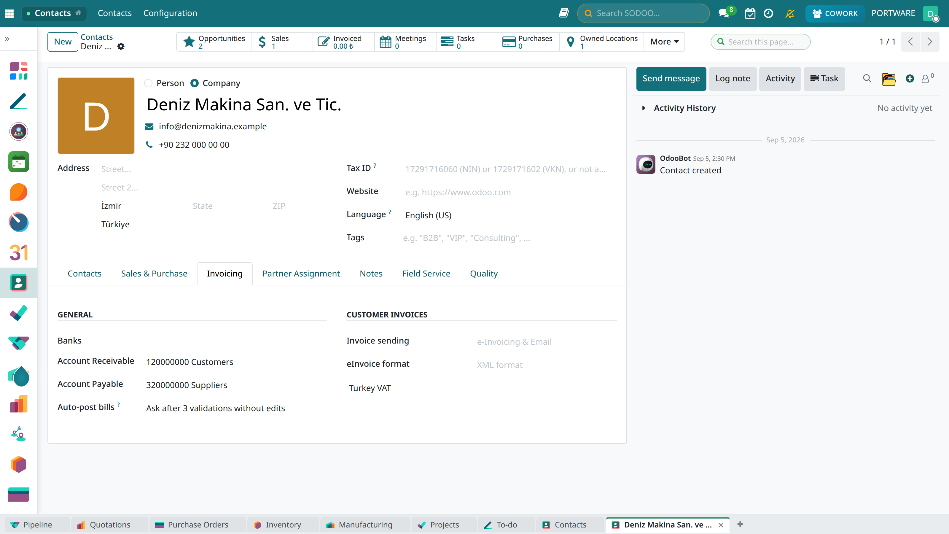 Invoicing tab