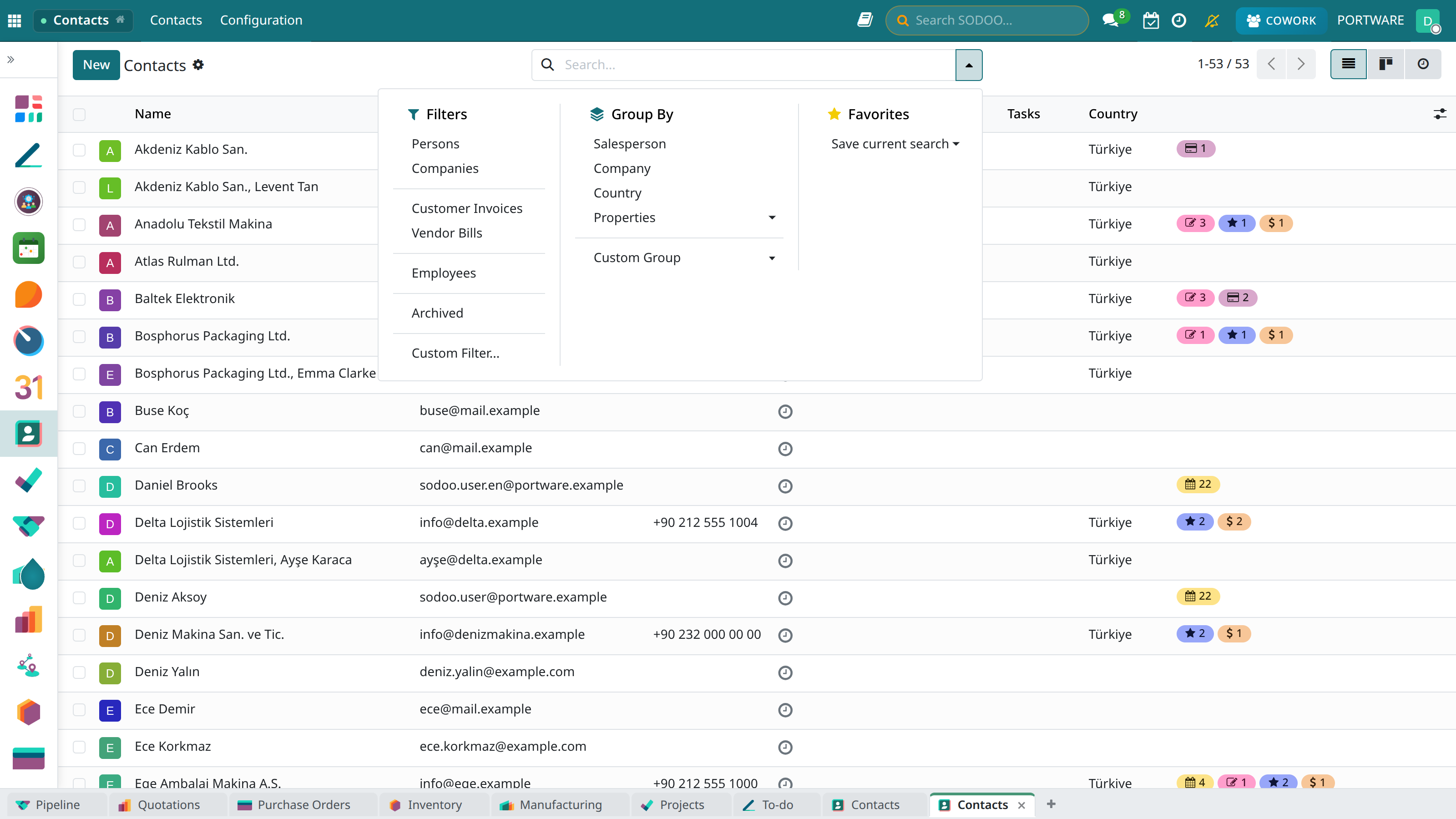 Contact filters — list