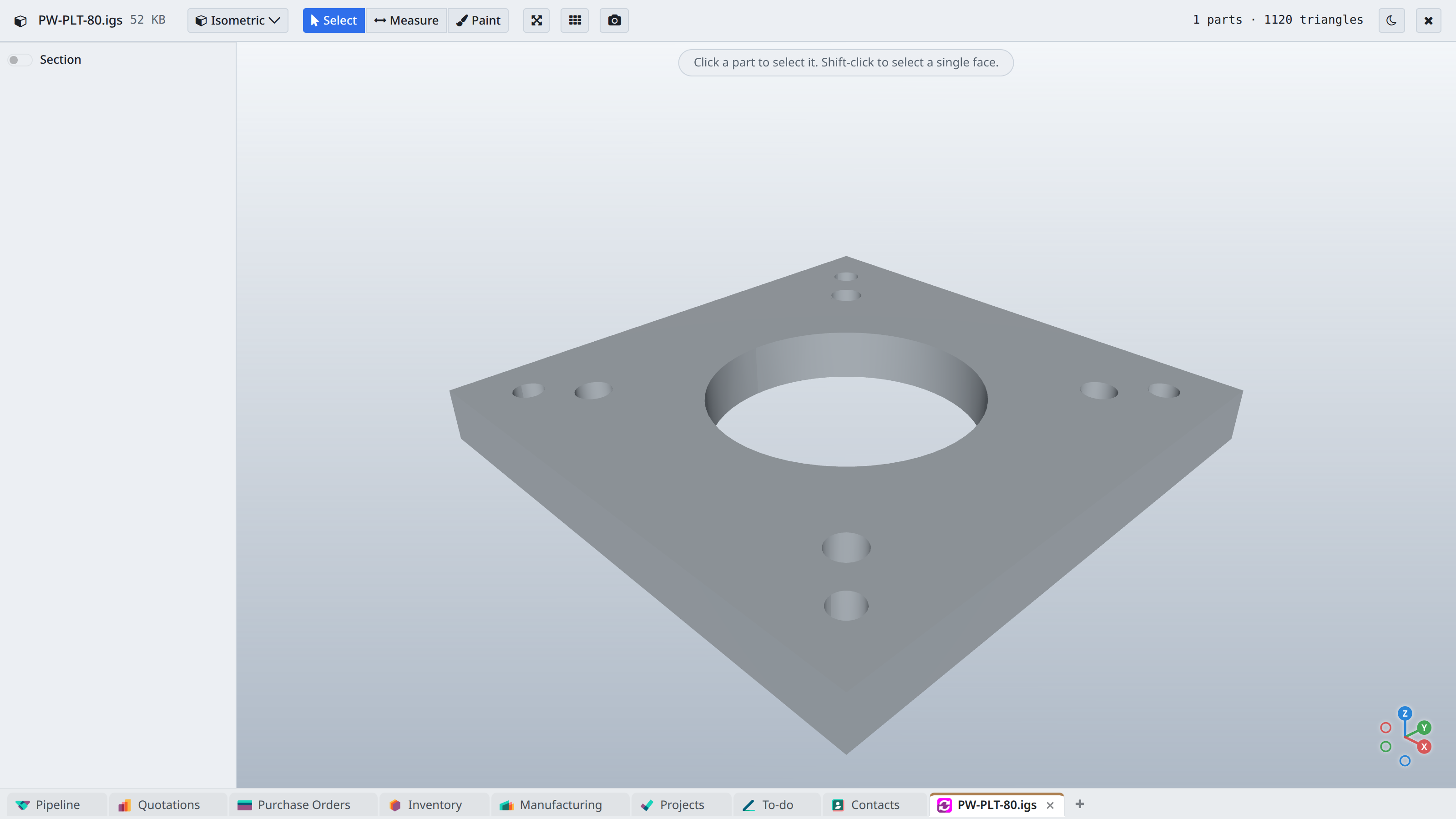 An IGES file in the CAD Viewer