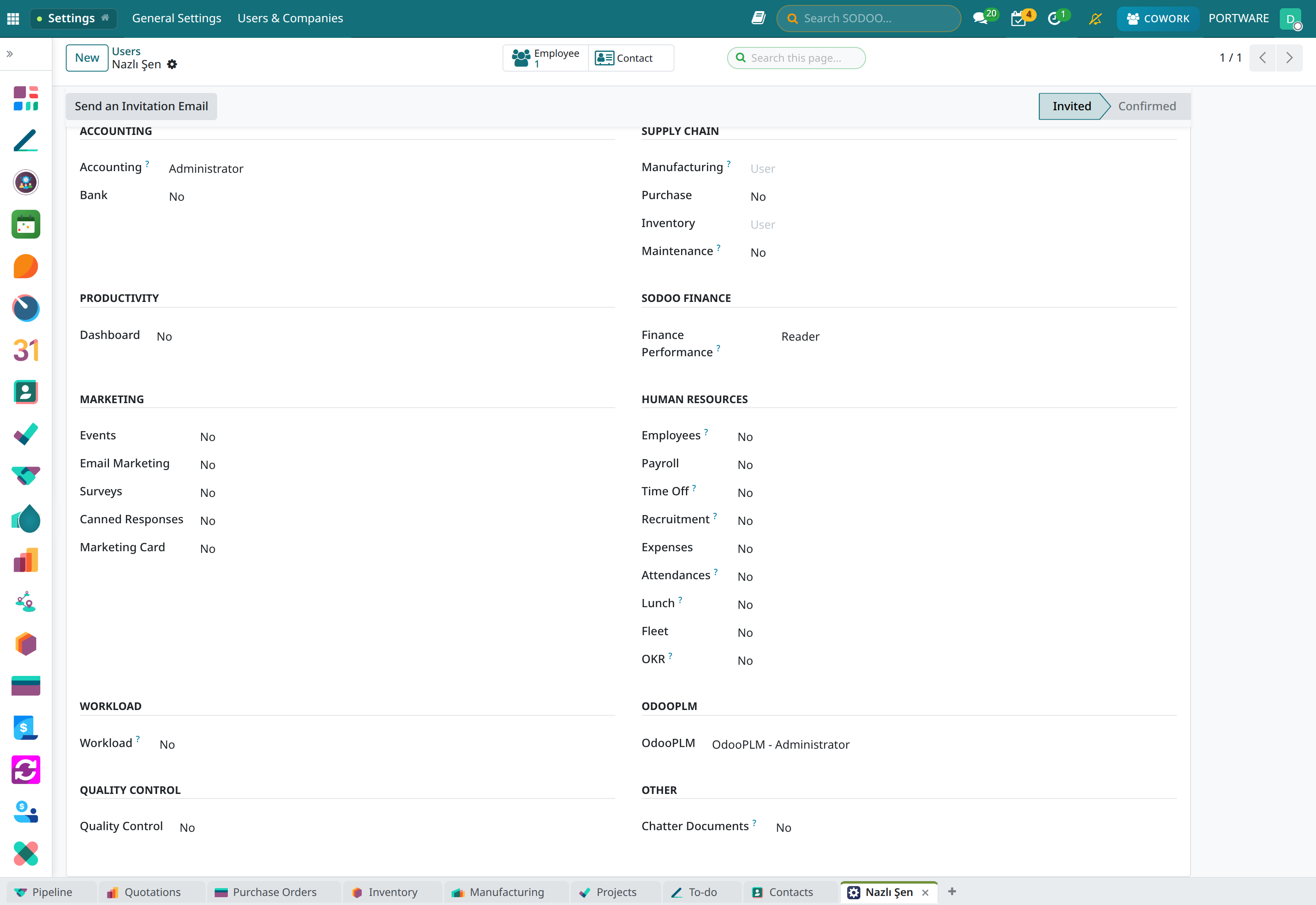The OdooPLM level on the user form