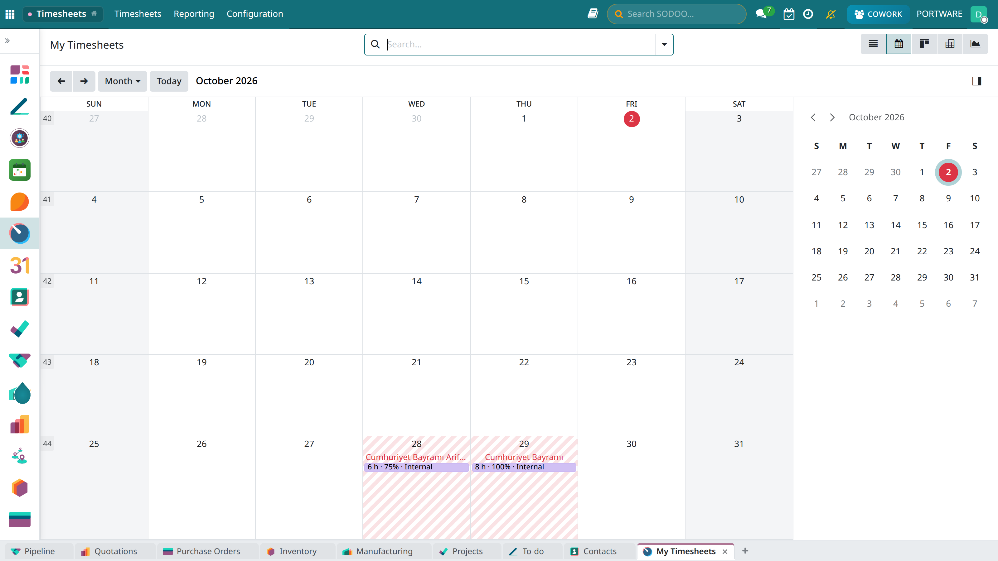 My Timesheets - Calendar