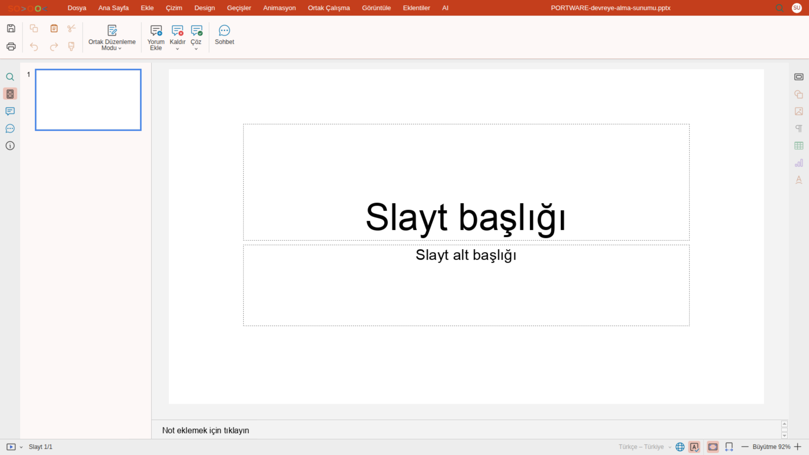 Sunum editörü — Ortak Çalışma sekmesi