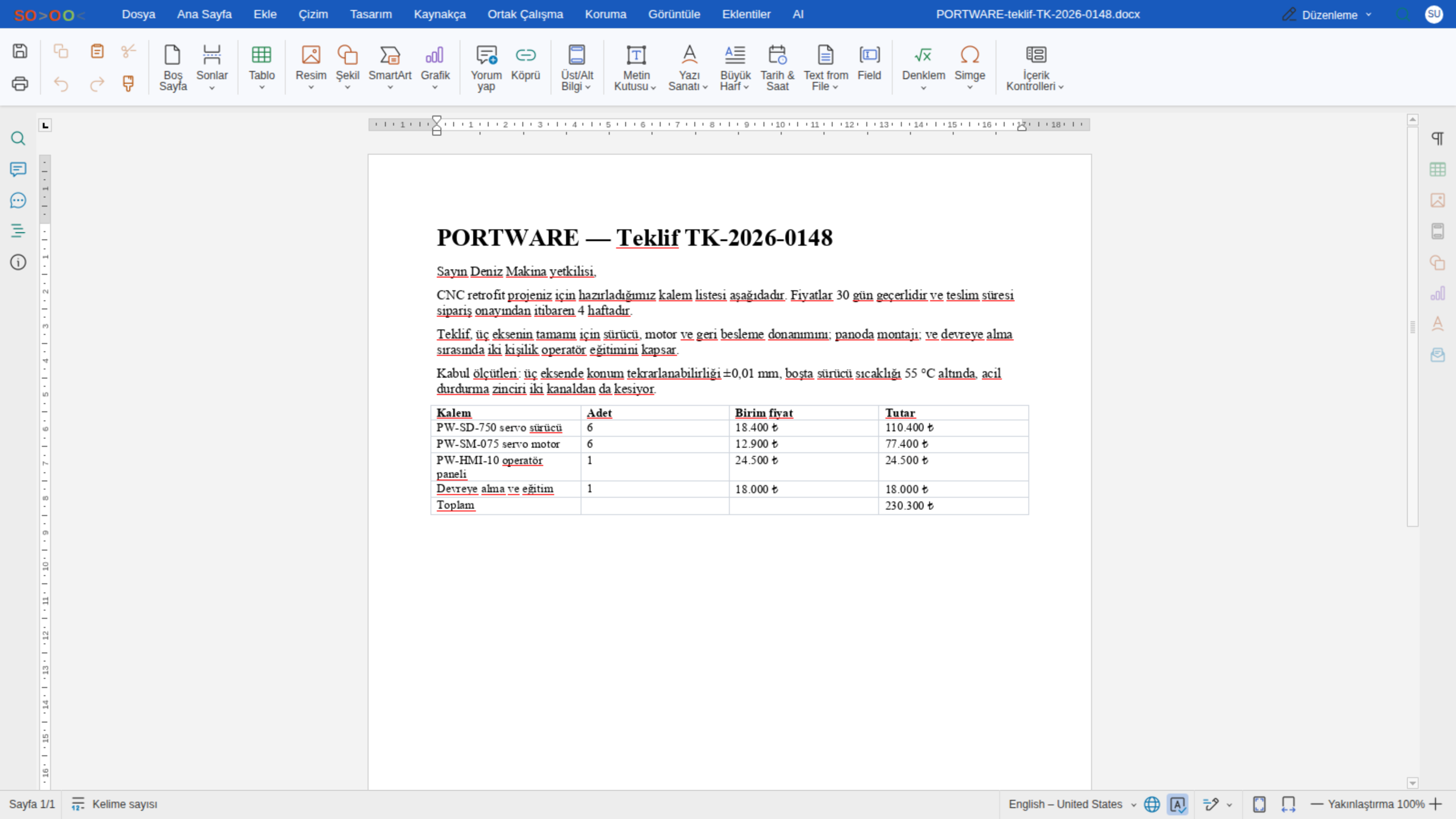 Word editörü — Ekle sekmesi