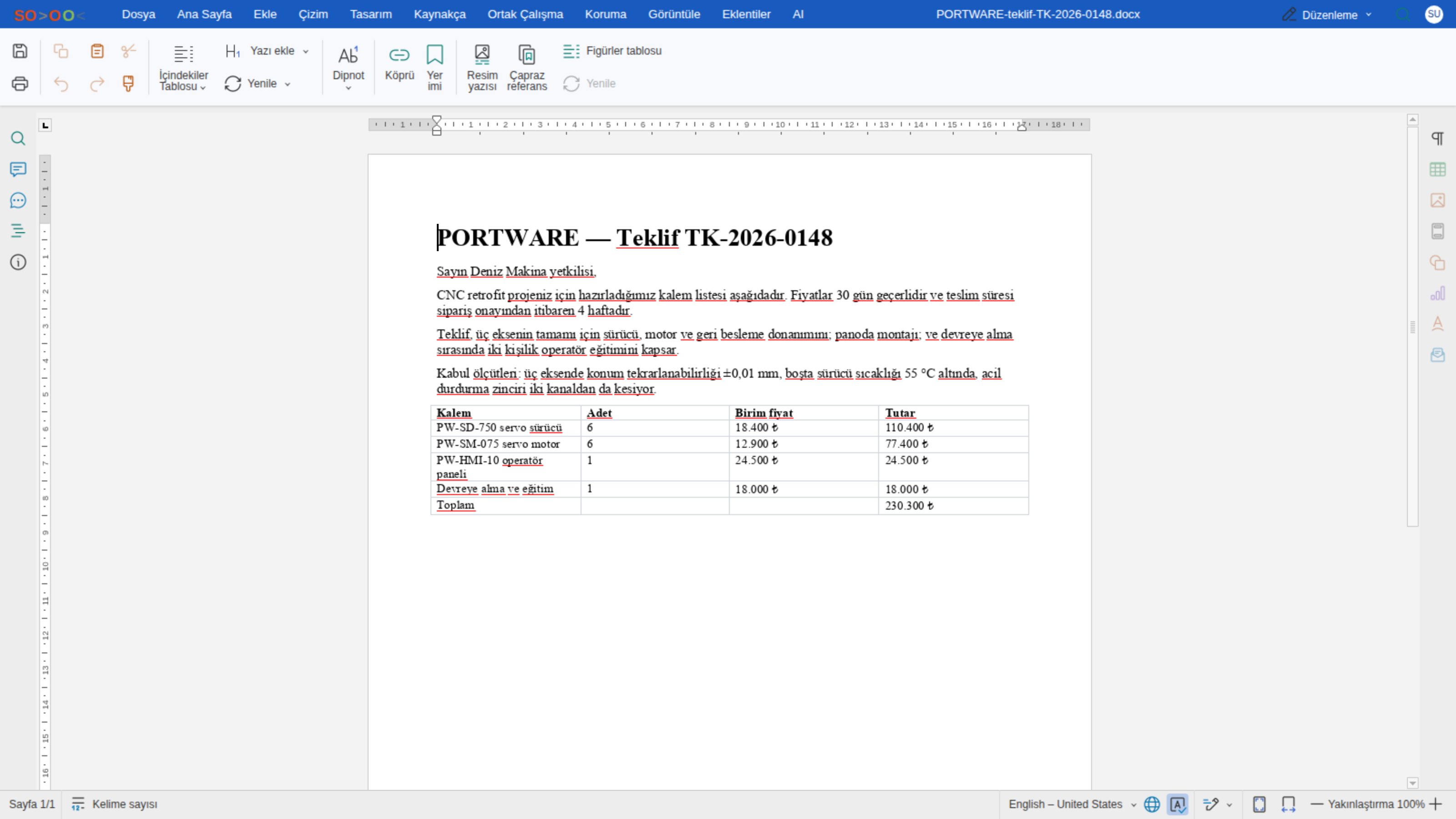 Word editörü — Kaynakça sekmesi