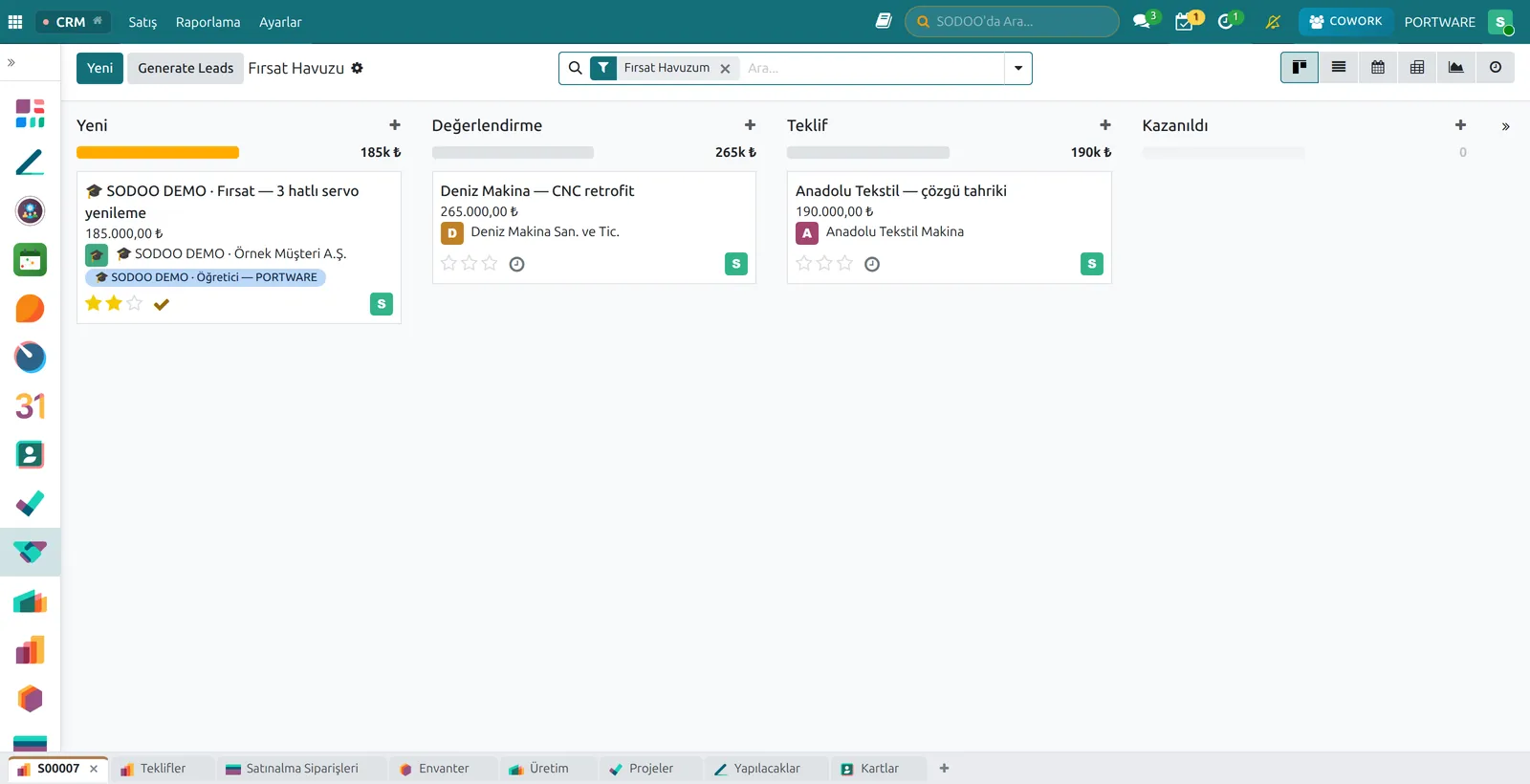 The CRM pipeline with opportunities by stage and expected revenue