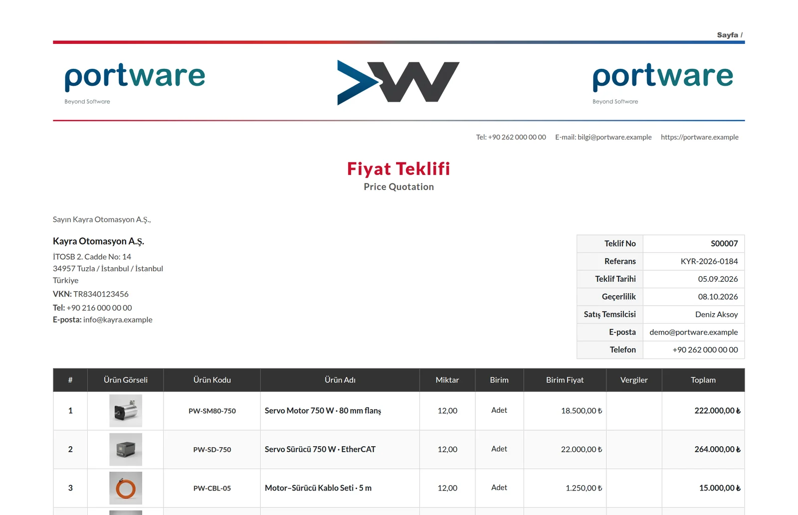 The PDF of a PORTWARE quotation